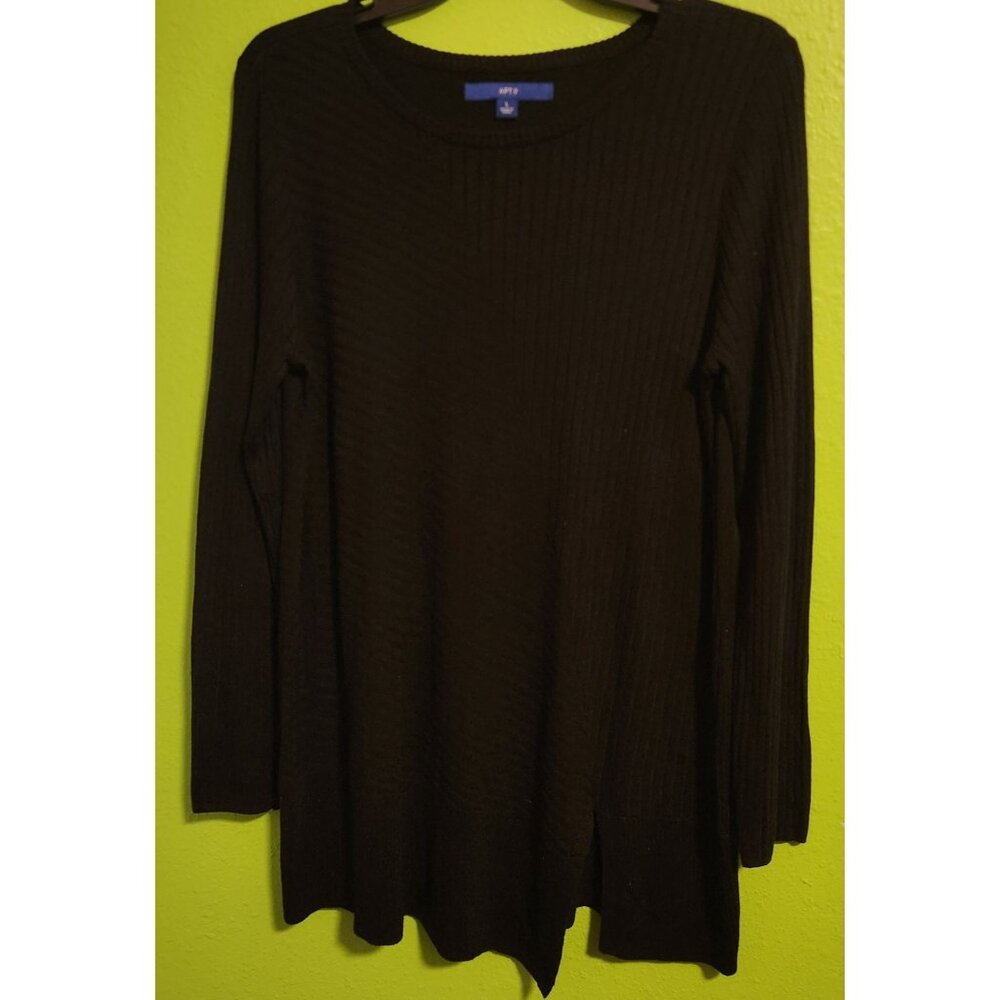 Apt.9 Black Long Sleeve Ribbed Tunic Light Weight Sweater Size L